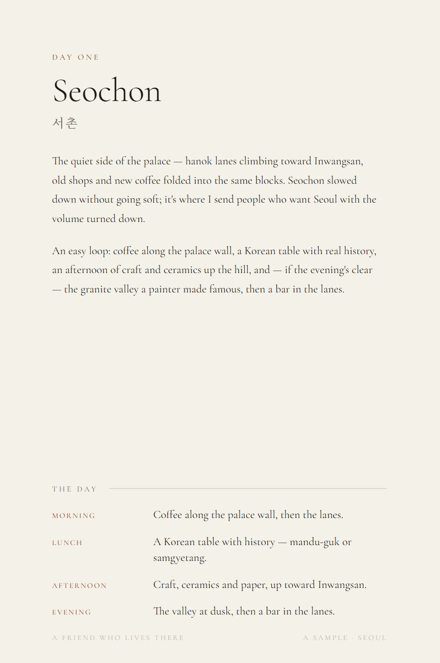 A day in the book: a short read, then the route through it